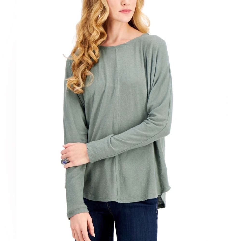 Style & Co Linen Blend Shirt Women’s M Front Seam Long Sleeve Sage Green New